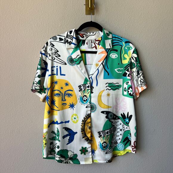 Joie Abstract Printed Silky Button Up Top Size M - Picture 2 of 5